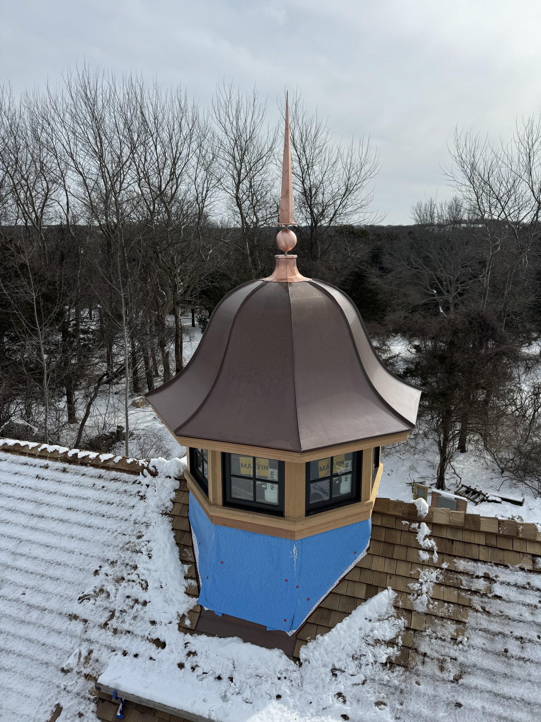 Finished Copper Cupola Finial Cedar Roof MA