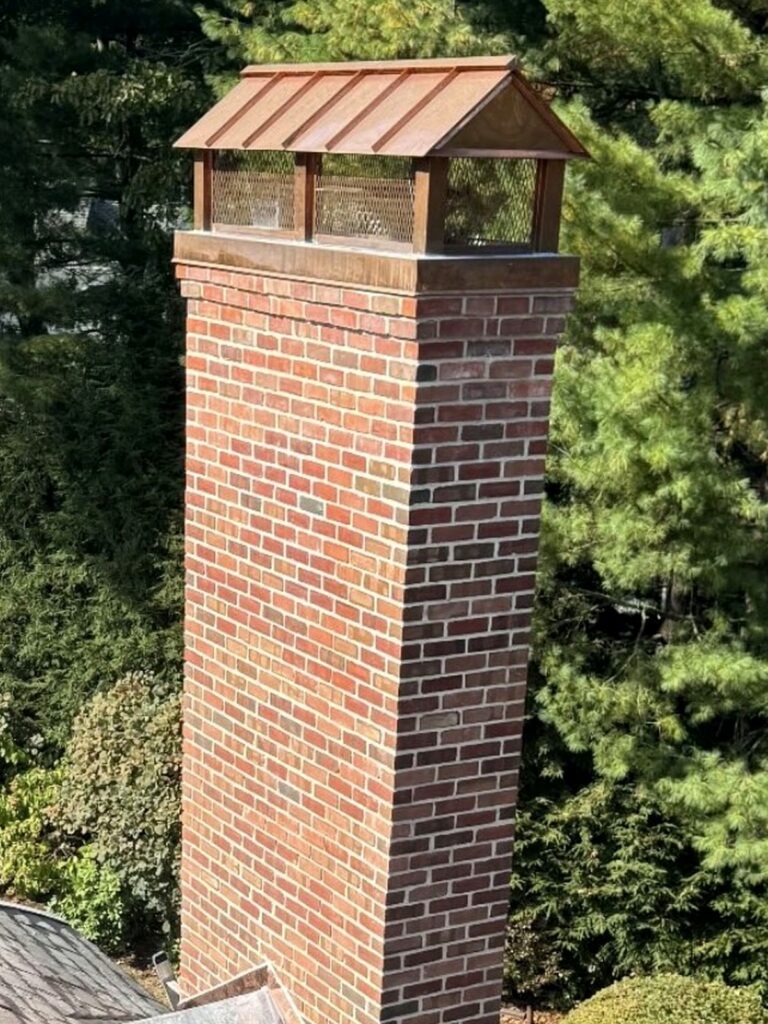 PJS Copper Chimney Cap 02 Standing Seam Tall Brick