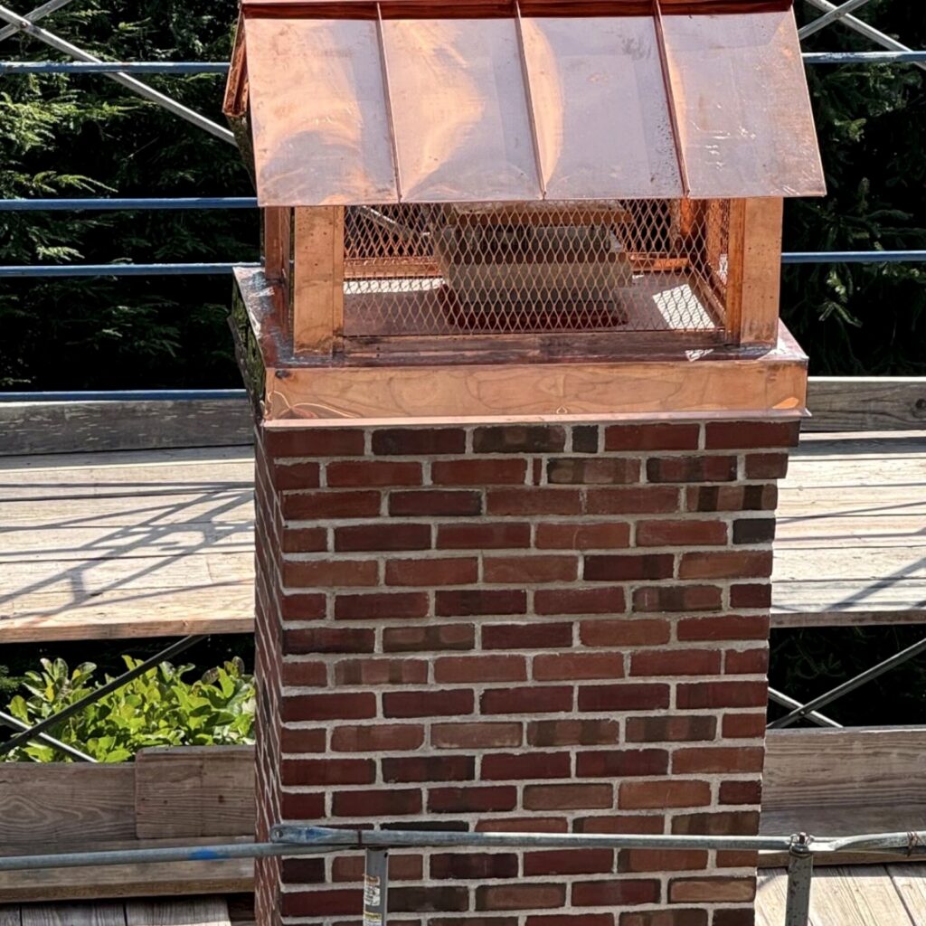PJS Copper Chimney Cap 05 Standing Seam Red Brick