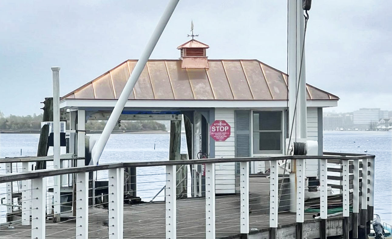 Custom copper cupola schooner weathervane waterfront pier Paul John and Son Roofing